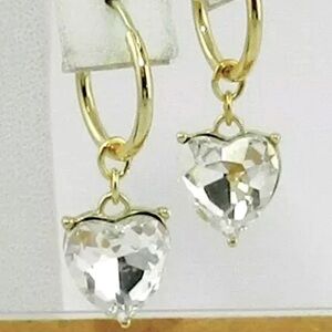 Rachel Roy Gold Tone Crystal Heart Huggie Hoop Earrings